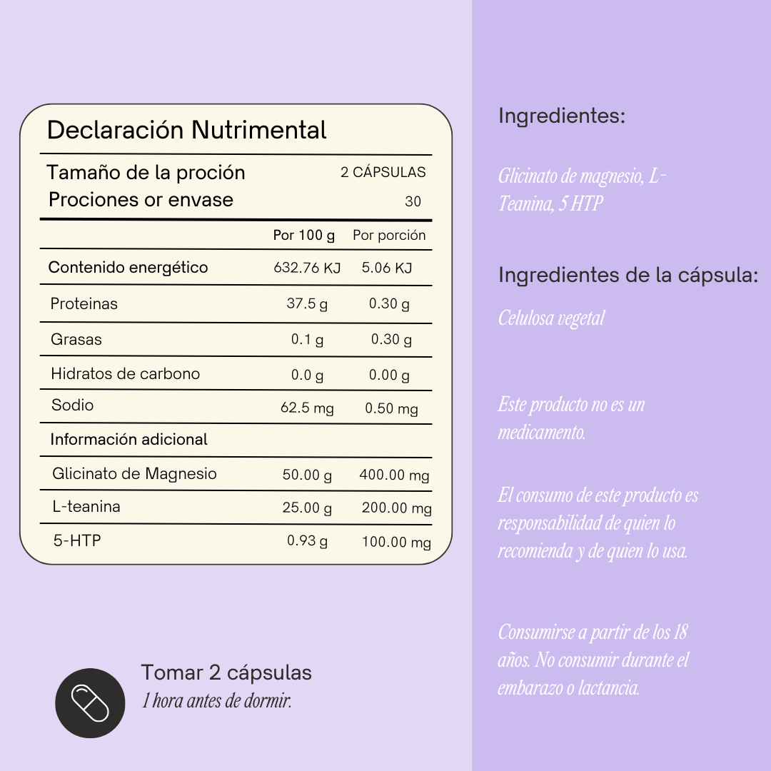 SLEEPY ZZZ® (Glicinato de magnesio + L-Teanina + 5HTP)