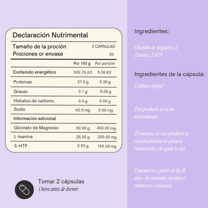 SLEEPY ZZZ® (Glicinato de magnesio + L-Teanina + 5HTP)